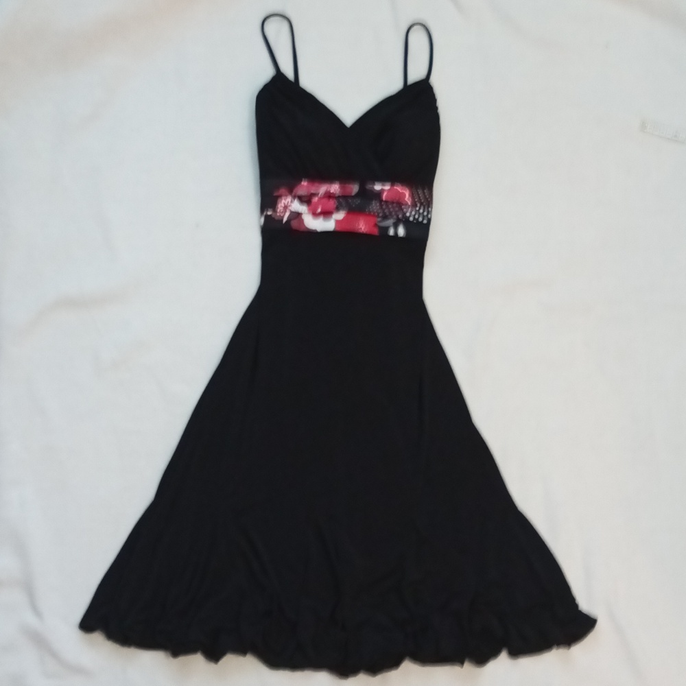 BUY 1 GET 1 FREE 🔥 Elegant Black Dress with Red Floral Accents